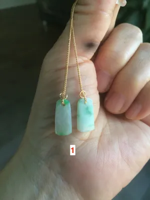 100% Natural icy sunny green/purple safe and sound dangling jadeite Jade earring AT72 (Add on item. No sale individually)