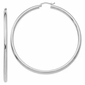 10k White Gold Polish 3MM Wide Round Hoop Earrings