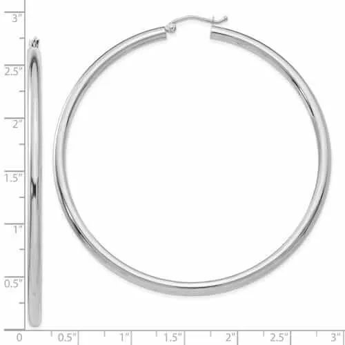 10k White Gold Polish 3MM Wide Round Hoop Earrings