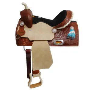 13" DOUBLE T  YOUTH SADDLE WITH PAINTED FEATHER ACCENTS