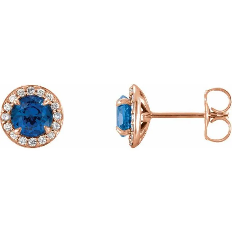 14K Rose 5 mm Lab-Grown Blue Sapphire & 1/8 CTW Natural Diamond Earrings