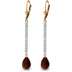 14K Solid Rose Gold Diamond & Garnet Earrings