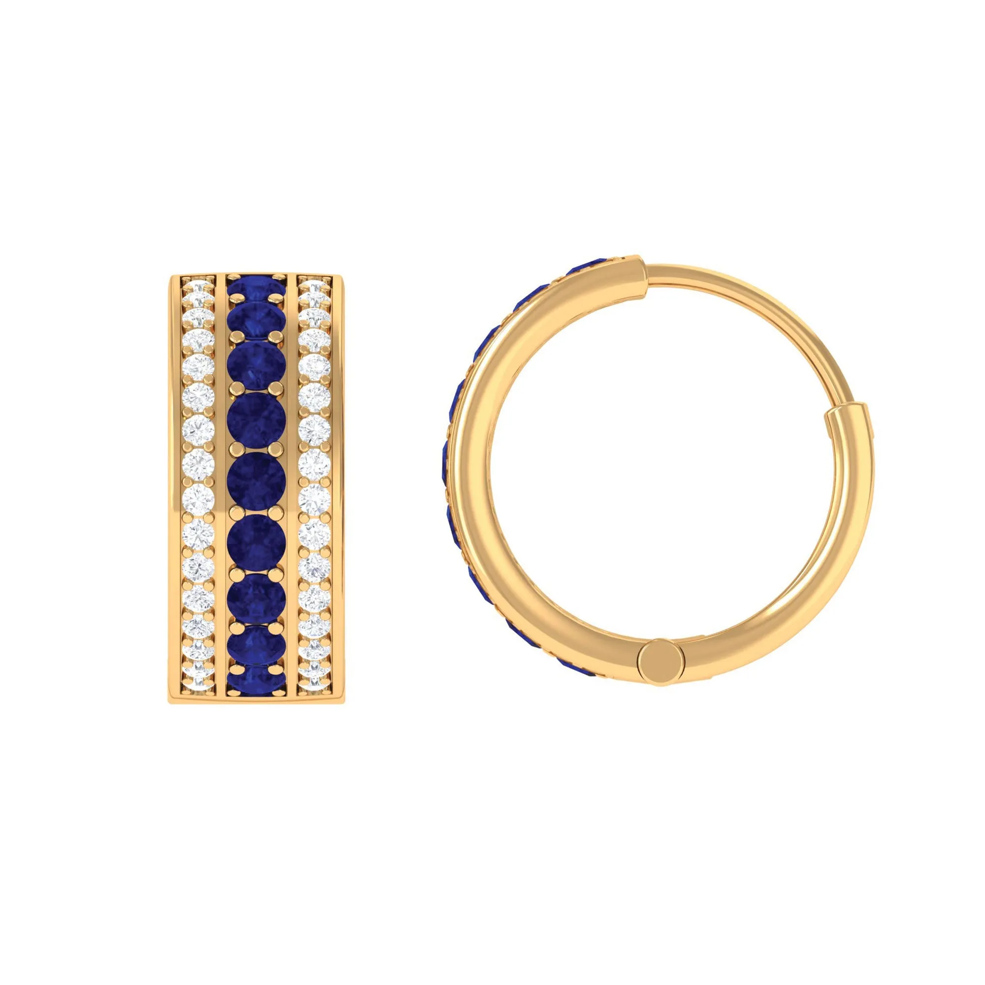 1.50 CT Blue Sapphire and Diamond Statement Hoop Earrings