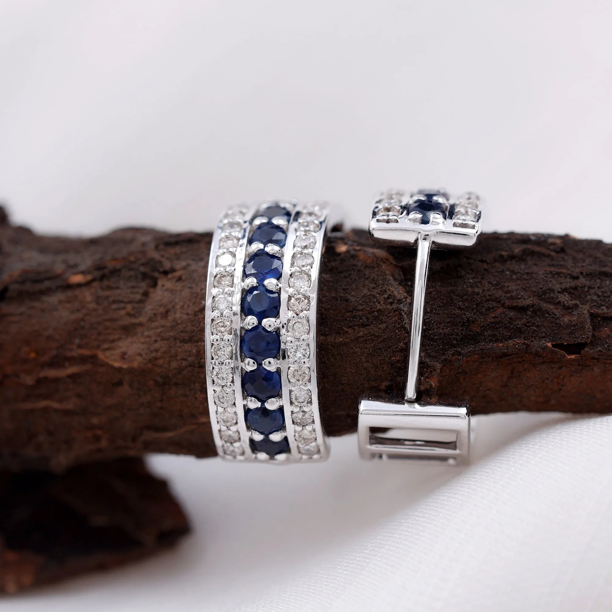 1.50 CT Blue Sapphire and Diamond Statement Hoop Earrings