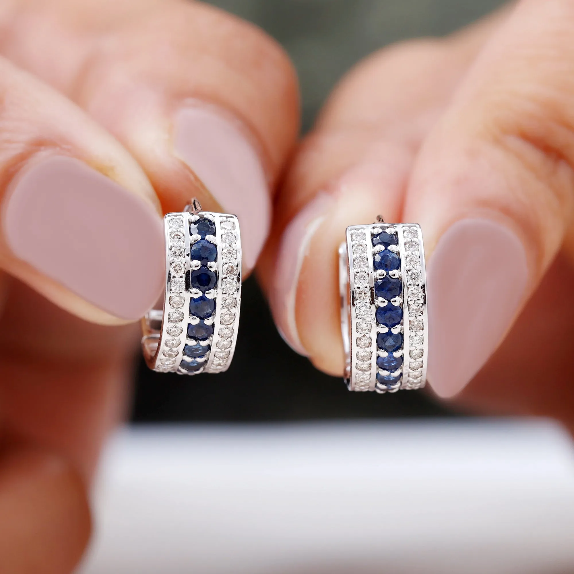 1.50 CT Blue Sapphire and Diamond Statement Hoop Earrings