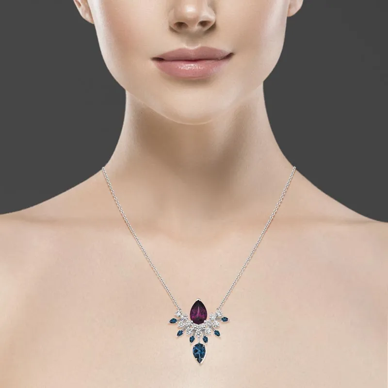 18k Amazonia (cocar) White Gold Necklace With 0.80 Cts Vs-Gh Diamonds  And Rhodolite And Topaz