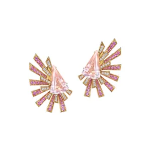 18k Mirage Pink Gold Earring With 0.41 Cts Vs-Gh Diamonds  And Sapphire And Quartz