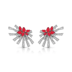 18k Mirage White Gold Earring With 1.89 Cts Vs-Gh Diamonds  And Ruby