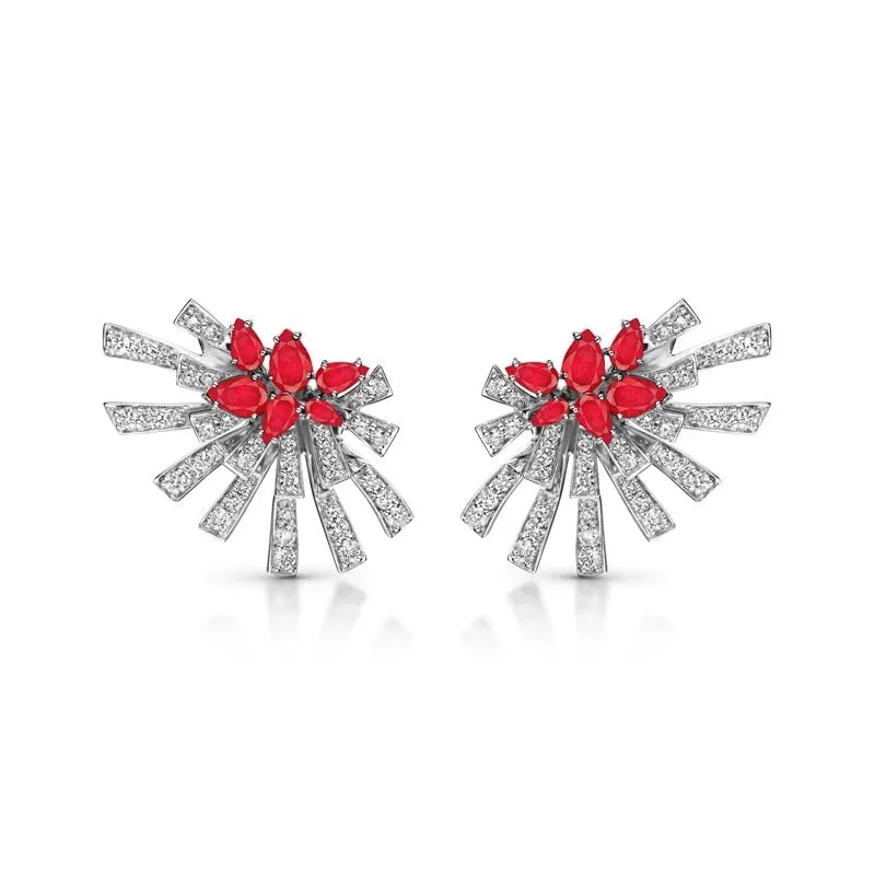 18k Mirage White Gold Earring With 1.89 Cts Vs-Gh Diamonds  And Ruby