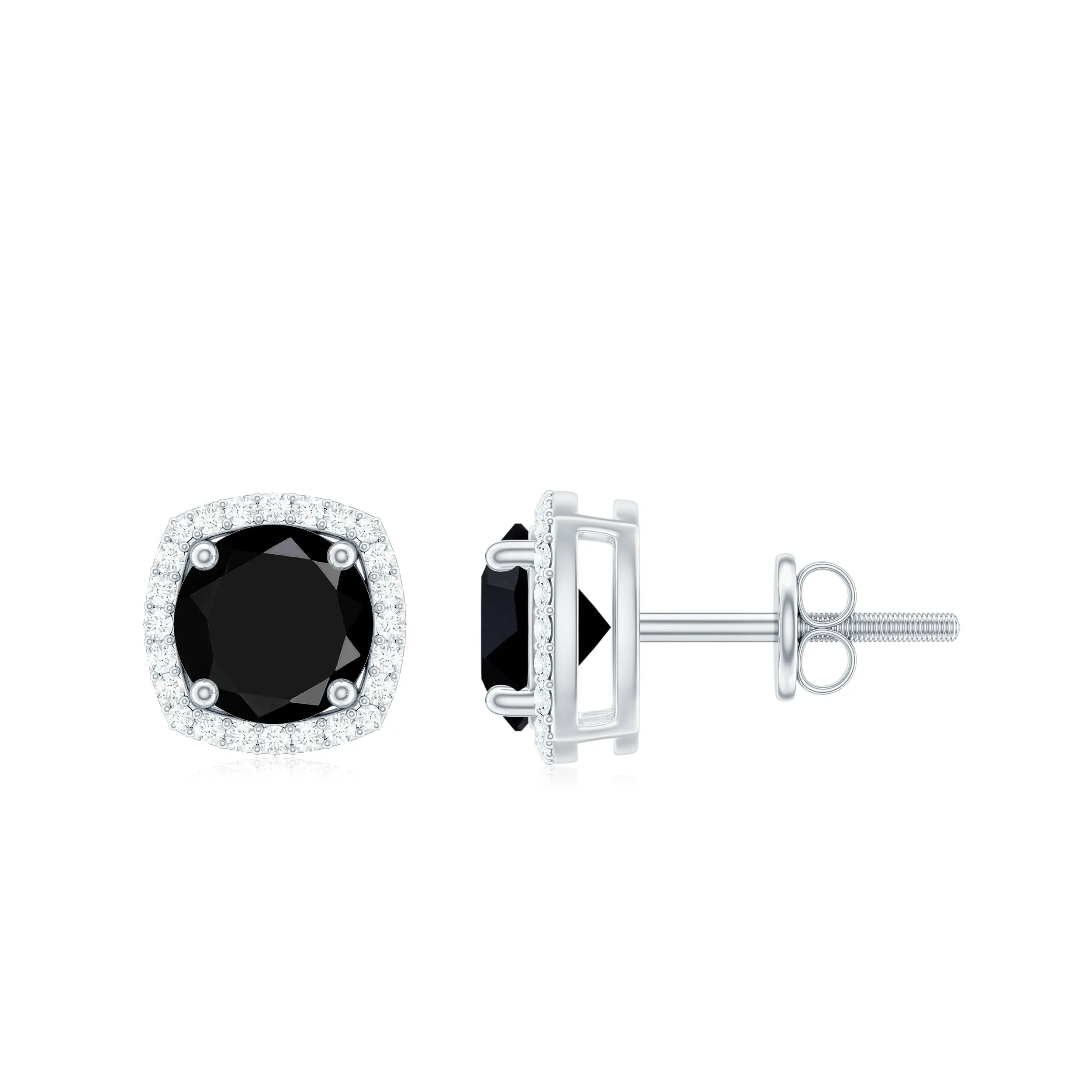 2.50 CT Vintage Black Onyx Stud Earrings with Diamond Halo