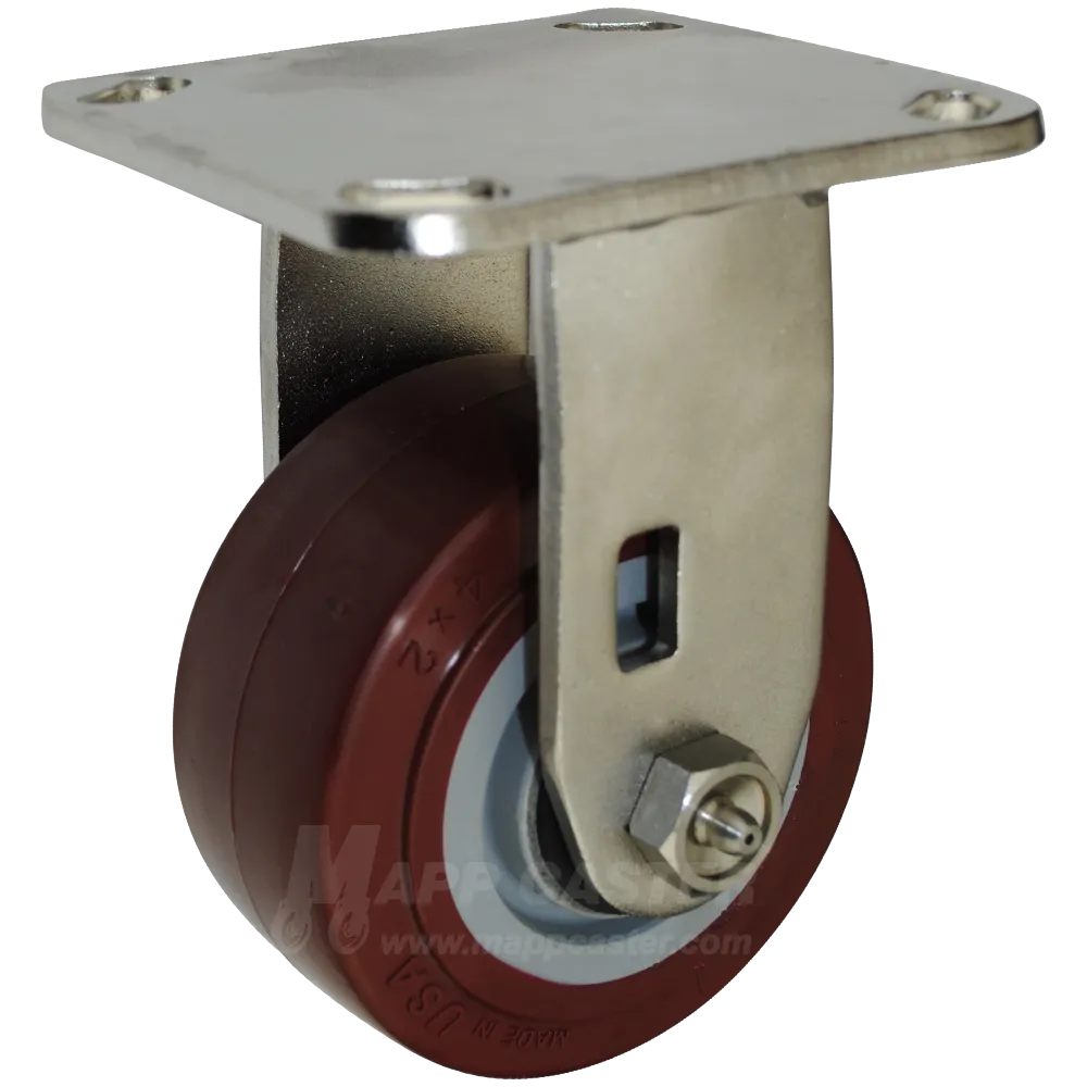 4" x 2" Polyurethane Wheel Stainless Steel Rigid Caster - 600 Lbs Capacity