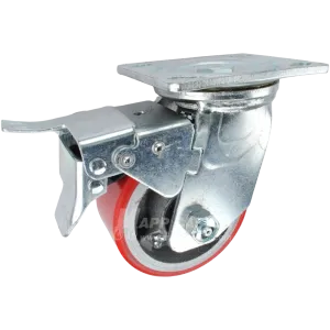 4" x 2" Red Polyurethane on Iron Wheel Swivel Caster with Total Locking Brake - 800 Lbs Capacity