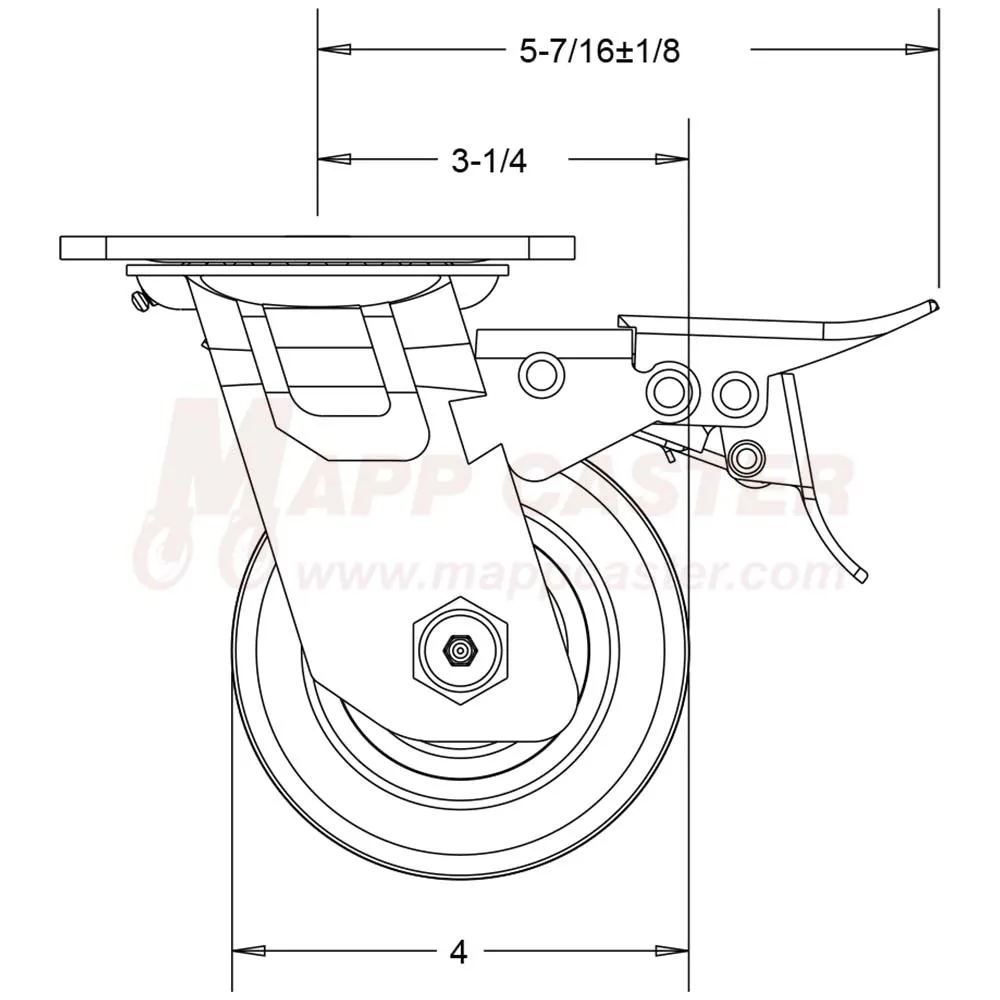 4" x 2" Red Polyurethane on Iron Wheel Swivel Caster with Total Locking Brake - 800 Lbs Capacity