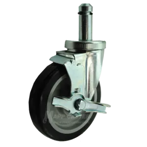 5" x 1-1/4" Polyurethane Wheel Caster with 7/8" x 2-3/16" Grip Ring Stem with Brake - 300 Lbs Capacity