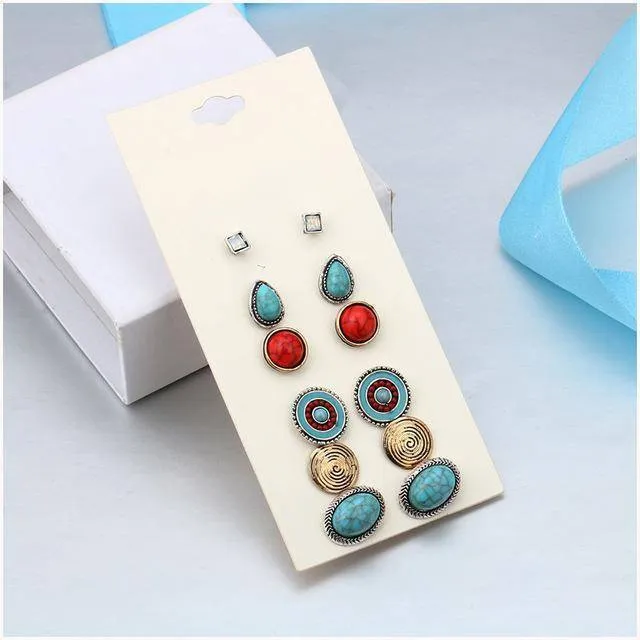 6 Pairs / Set Vintage Bohemian Stud Earrings