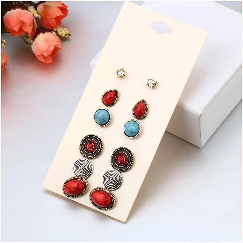 6 Pairs / Set Vintage Bohemian Stud Earrings