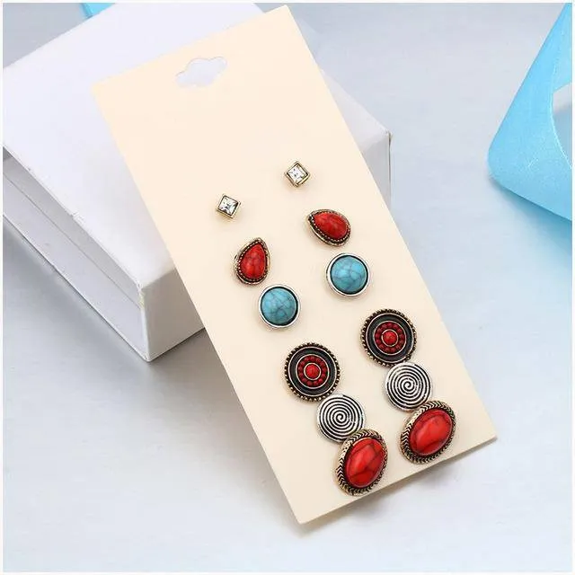 6 Pairs / Set Vintage Bohemian Stud Earrings