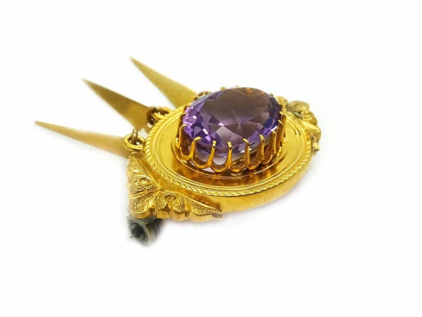 Antique Etruscan Revival Amethyst Brooch & Earrings Set 16k Gold