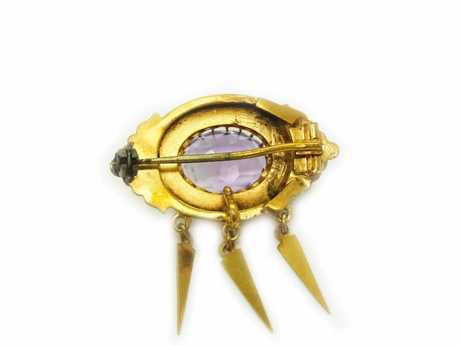 Antique Etruscan Revival Amethyst Brooch & Earrings Set 16k Gold