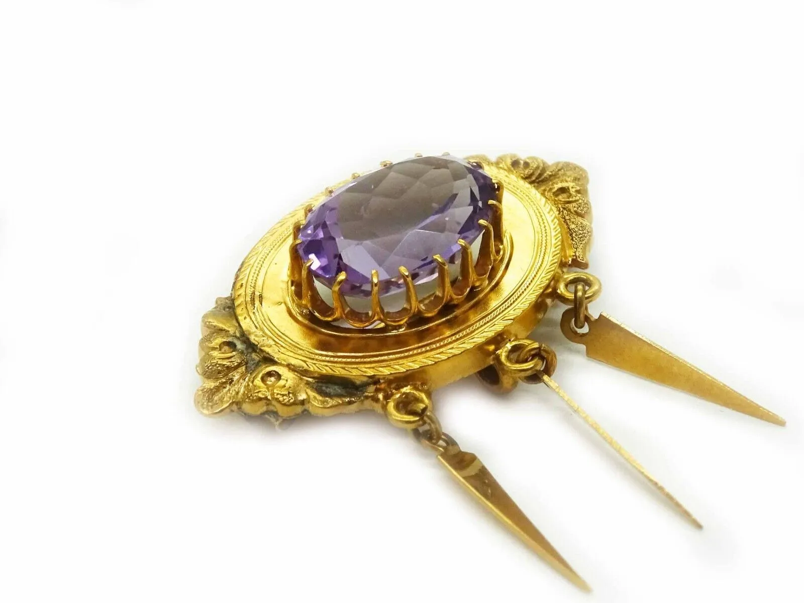 Antique Etruscan Revival Amethyst Brooch & Earrings Set 16k Gold