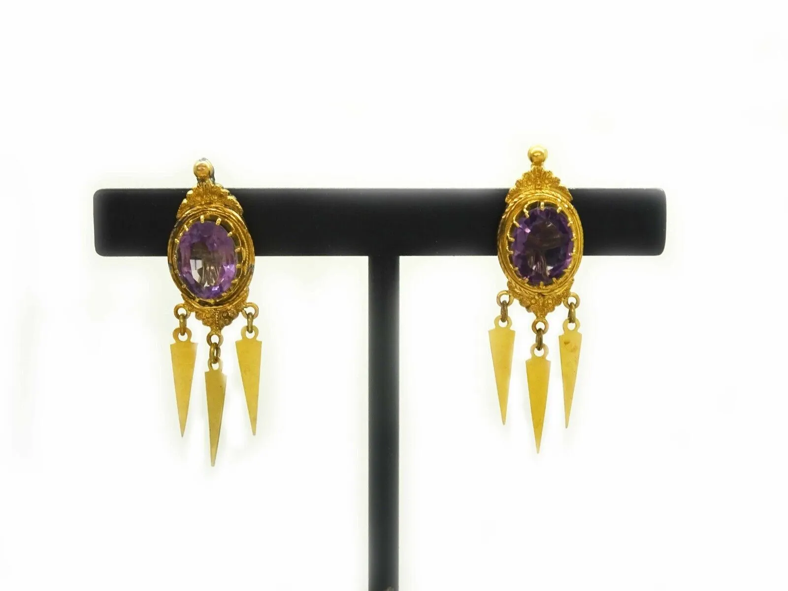 Antique Etruscan Revival Amethyst Brooch & Earrings Set 16k Gold