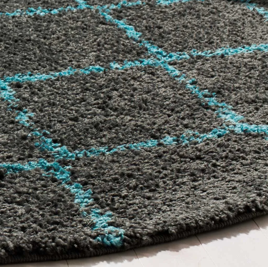 Arizona Shag Gray/Turquoise Round Rug