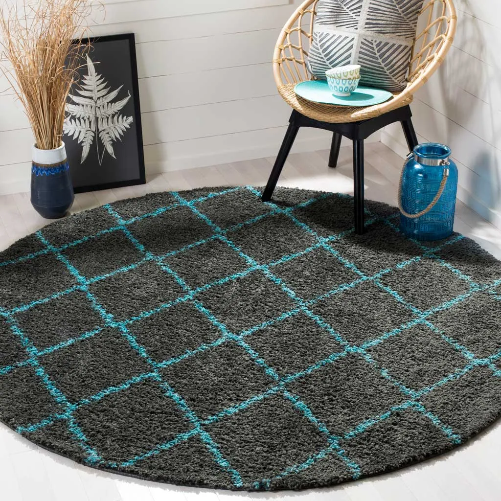 Arizona Shag Gray/Turquoise Round Rug