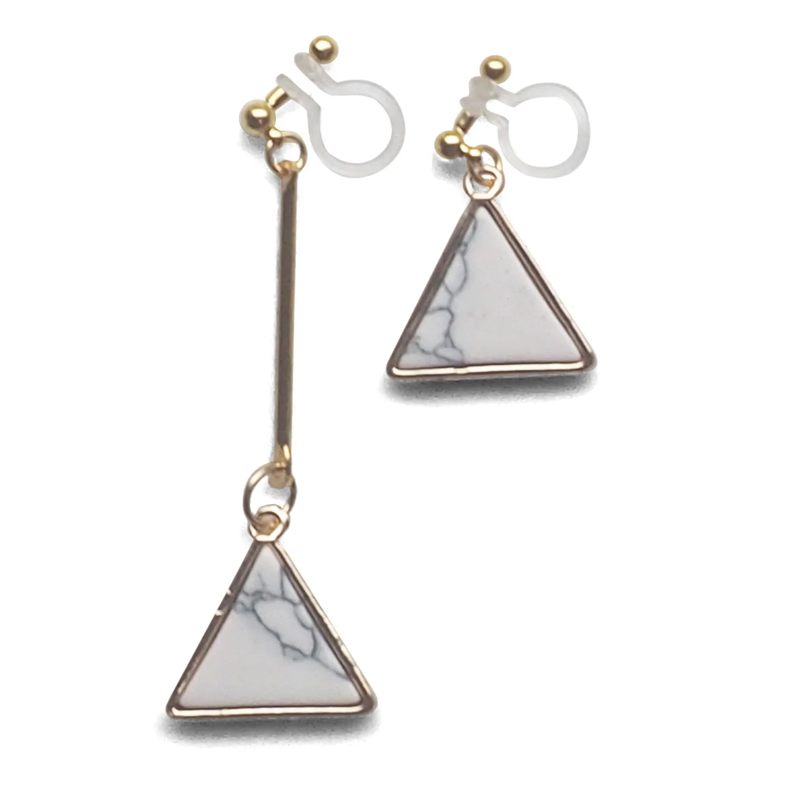 Asymmetric Triangle Marble Faux White Stone Invisible Clip On Earrings