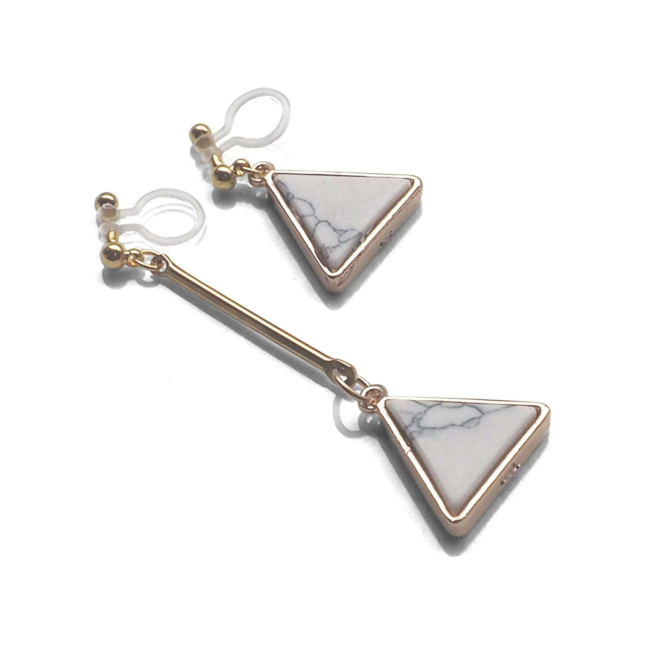 Asymmetric Triangle Marble Faux White Stone Invisible Clip On Earrings