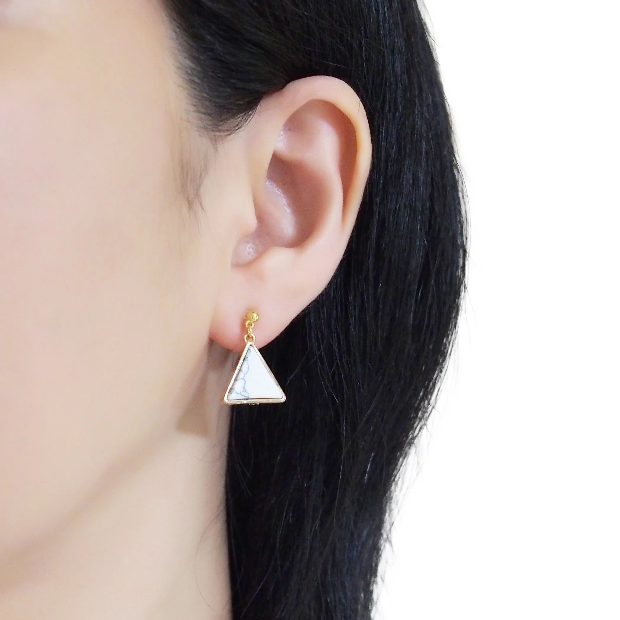 Asymmetric Triangle Marble Faux White Stone Invisible Clip On Earrings