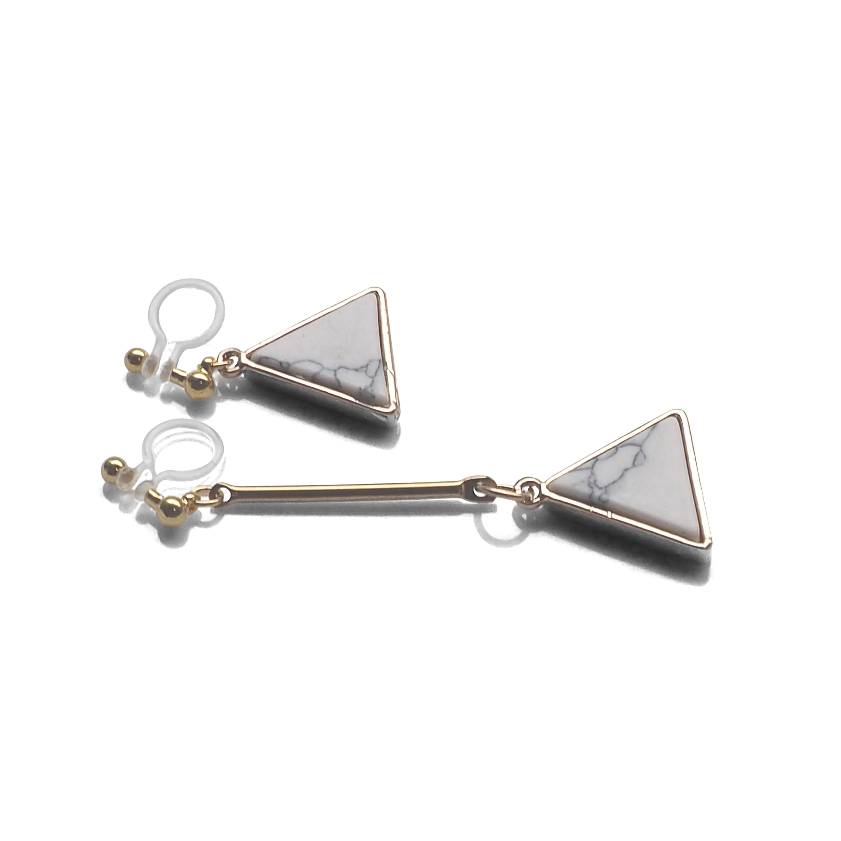 Asymmetric Triangle Marble Faux White Stone Invisible Clip On Earrings