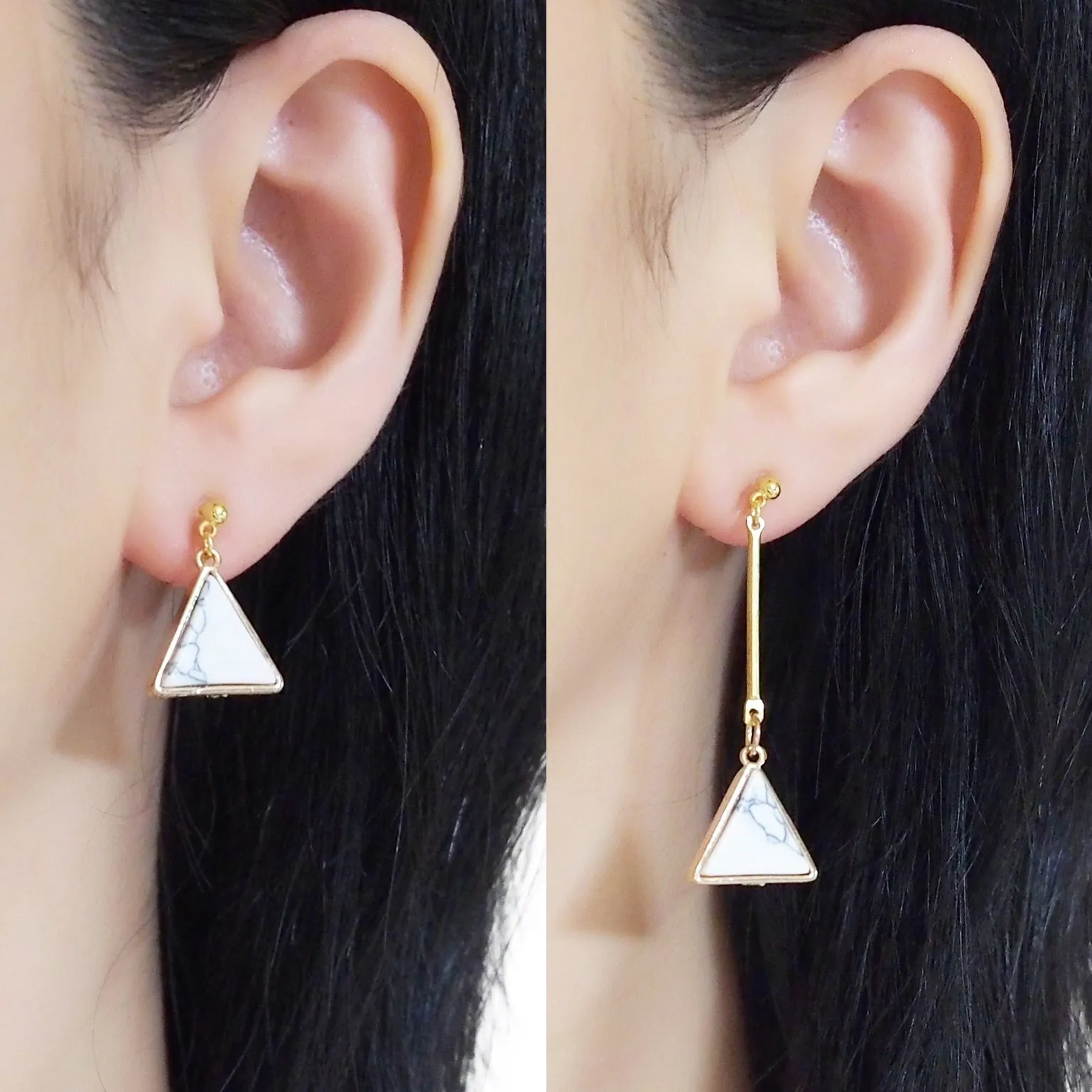 Asymmetric Triangle Marble Faux White Stone Invisible Clip On Earrings