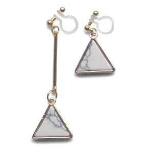 Asymmetric Triangle Marble Faux White Stone Invisible Clip On Earrings