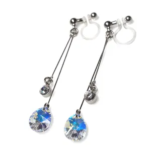 Aurora Borealis Teardrop Swarovski Invisible Clip On Earrings