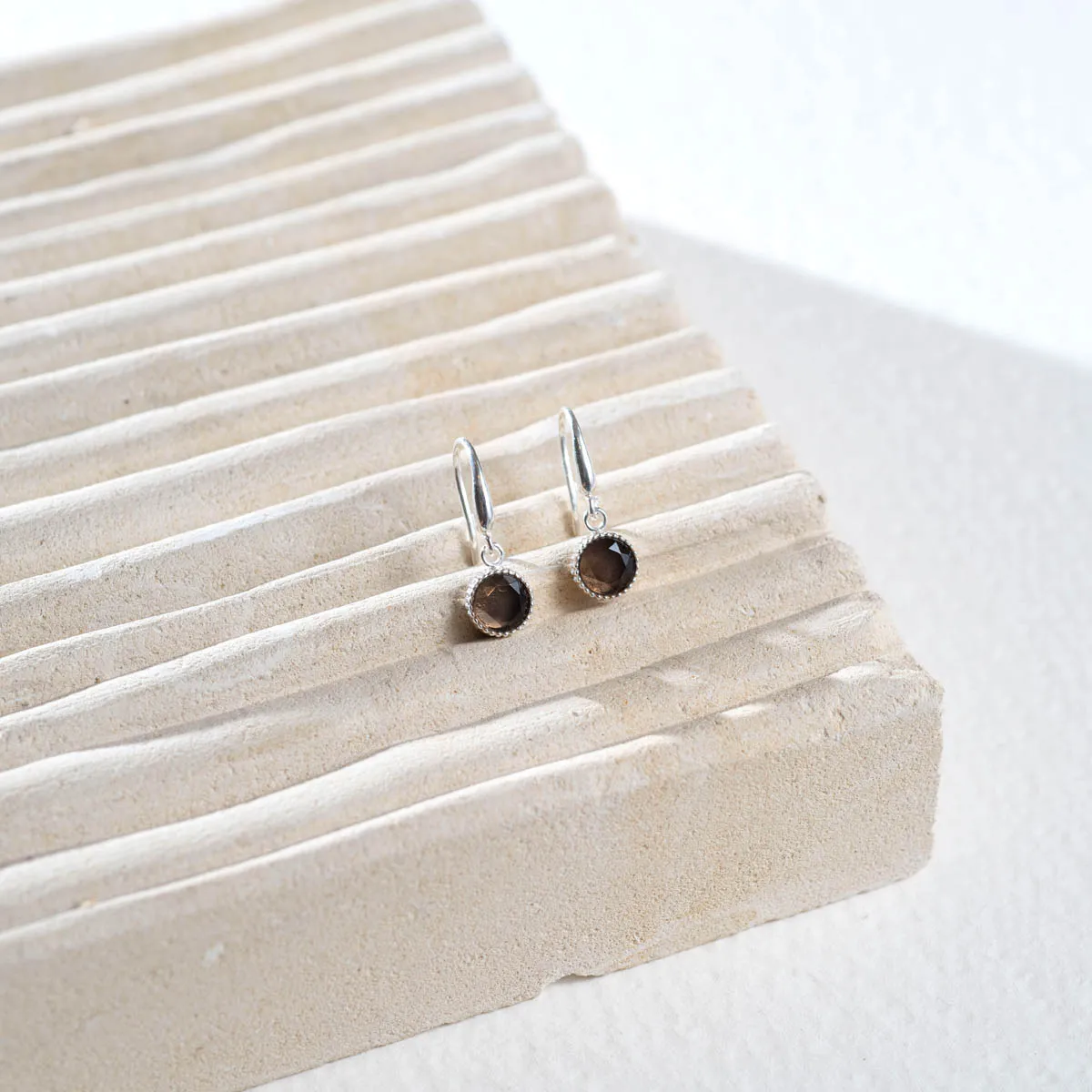 Barcelona Silver November Smokey Quartz Birthstone Hook Earrings