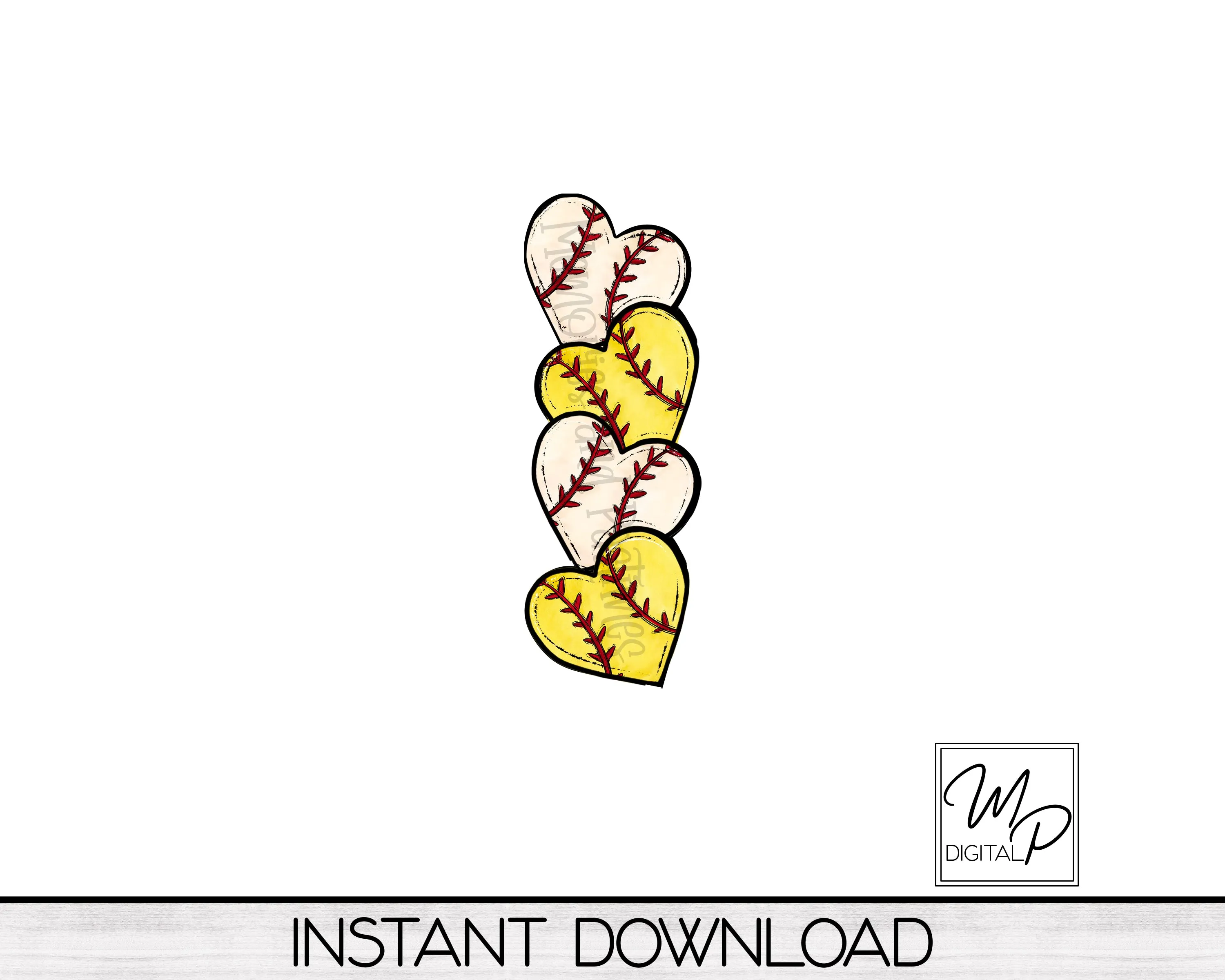 Baseball and Softball Hearts Hair Clip PNG Sublimation Design, Digital Download