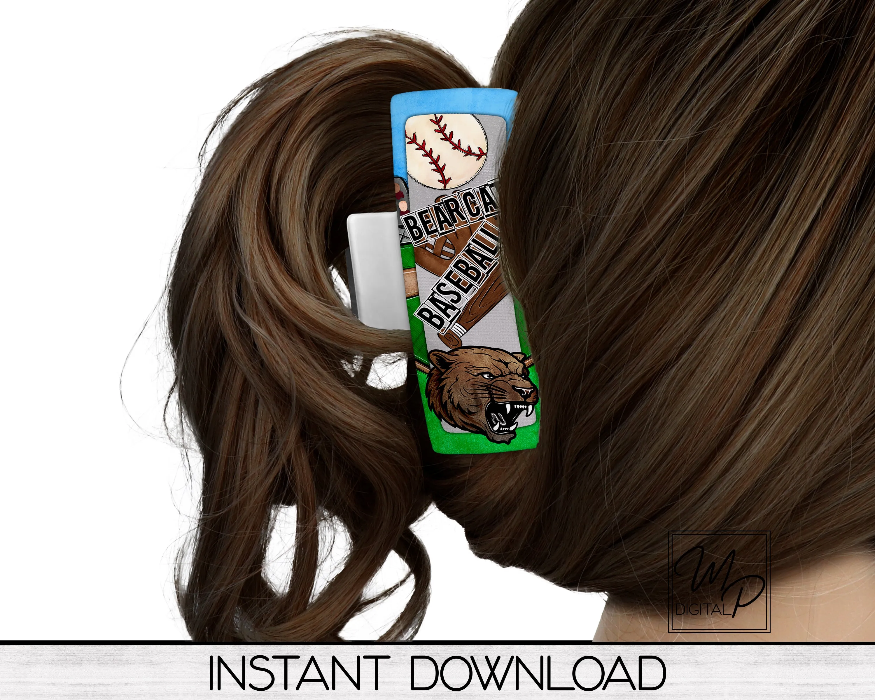 Bearcat Baseball Hair Clip PNG Sublimation Design, Digital Download