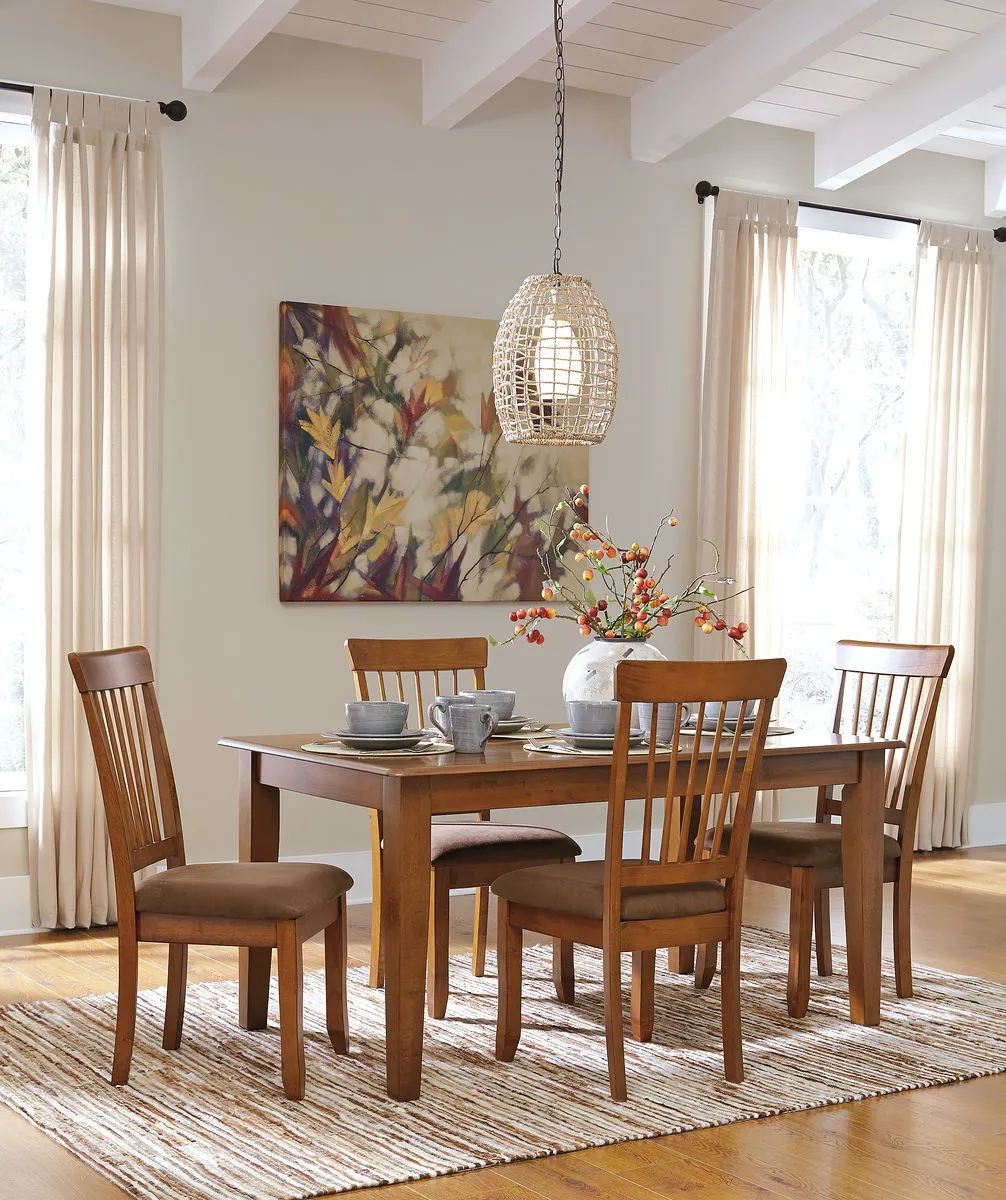 Berringer - Rustic Brown - 5 Pc. - Rectangular Dining Room Table, 4 Upholstered Side Chairs