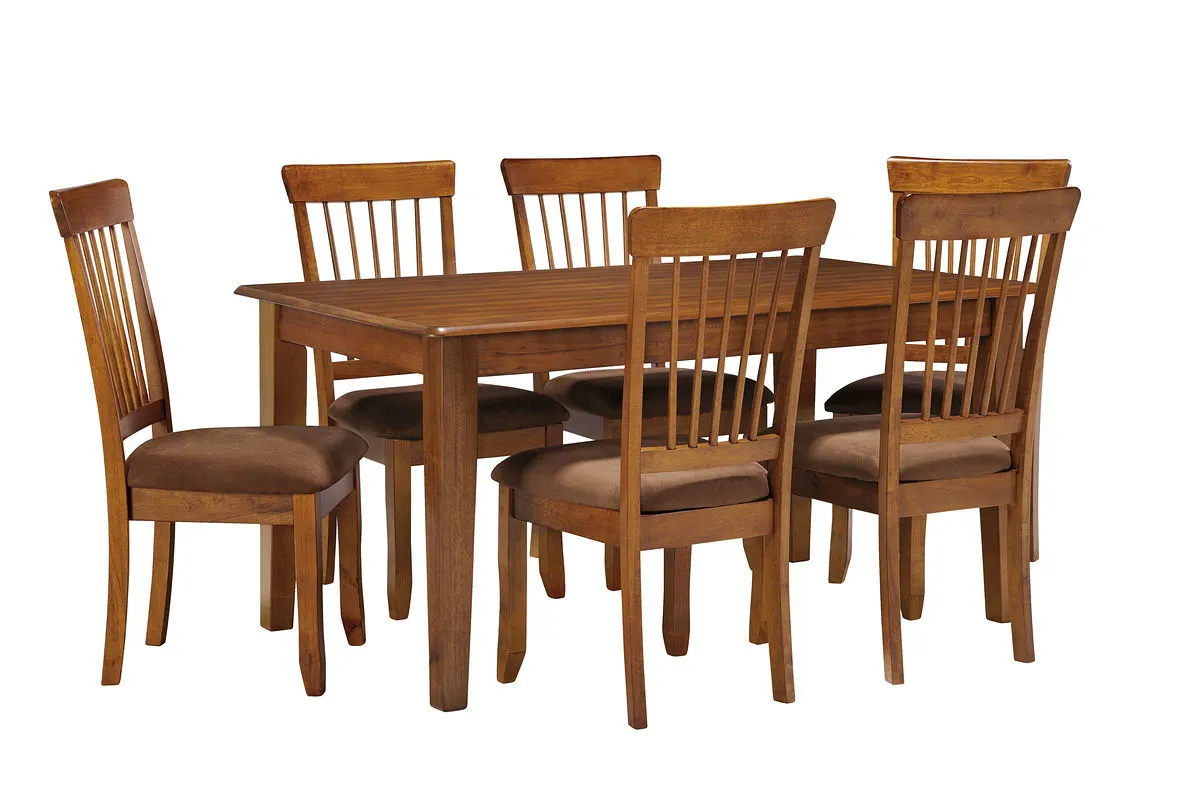 Berringer - Rustic Brown - 7 Pc. - Rectangular Dining Room Table, 6 Side Upholstered Chairs