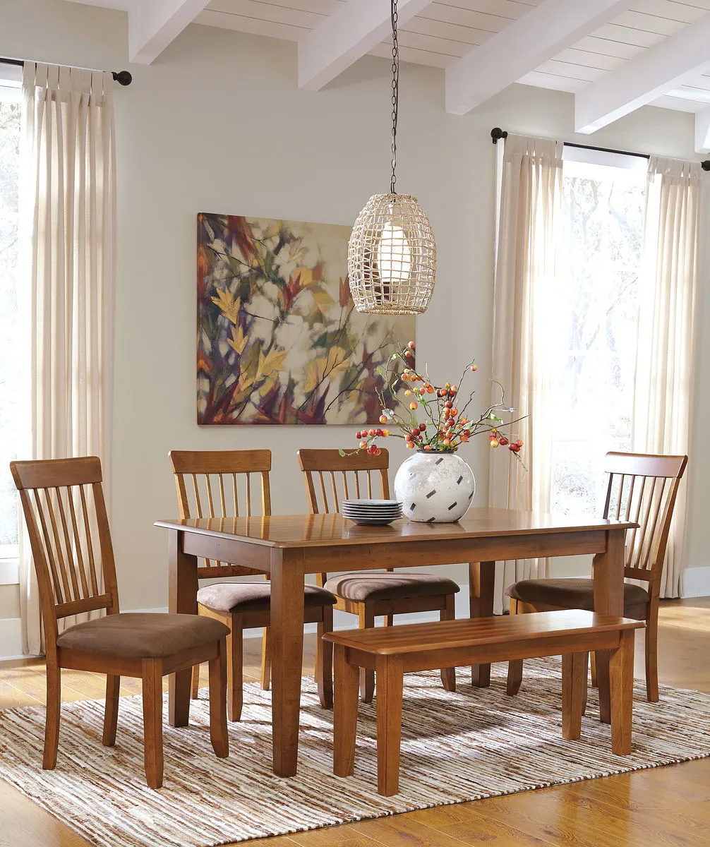 Berringer - Rustic Brown - 7 Pc. - Rectangular Dining Room Table, 6 Side Upholstered Chairs