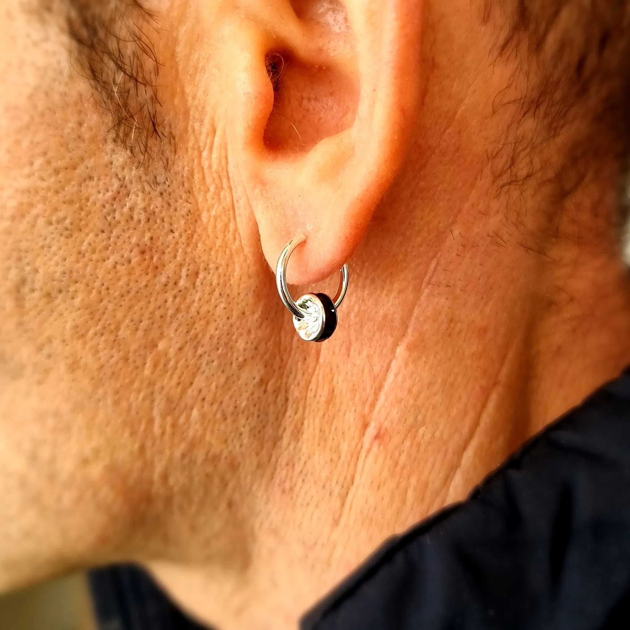 Black Onyx Earring for men - Sterling Silver Drop Dangle Onyx stone Charm