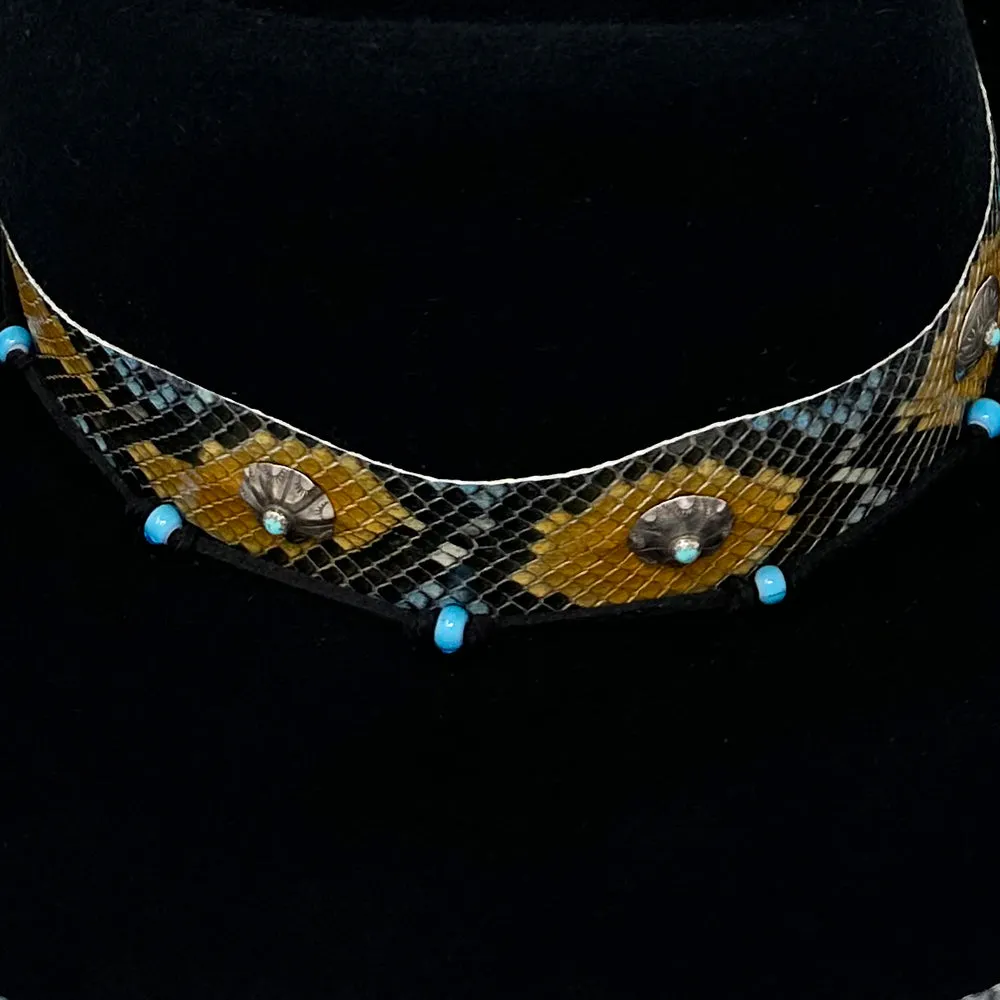 Black Teardrop Felt with Silver Conchos with Turquoise