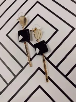 Black/Gold Square Drop Earrings