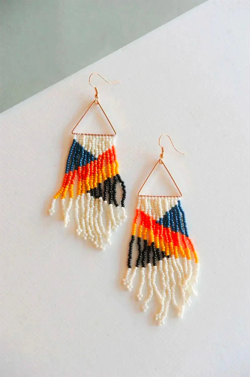 Blake Orange and White Beaded Fringe Dangle Earrings