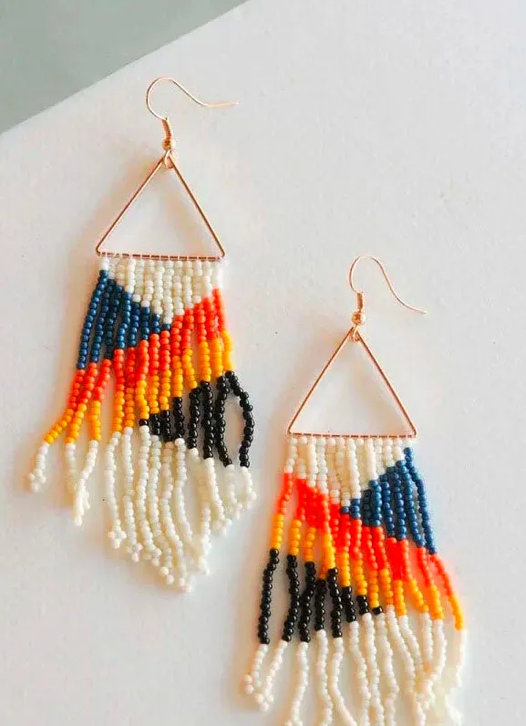 Blake Orange and White Beaded Fringe Dangle Earrings