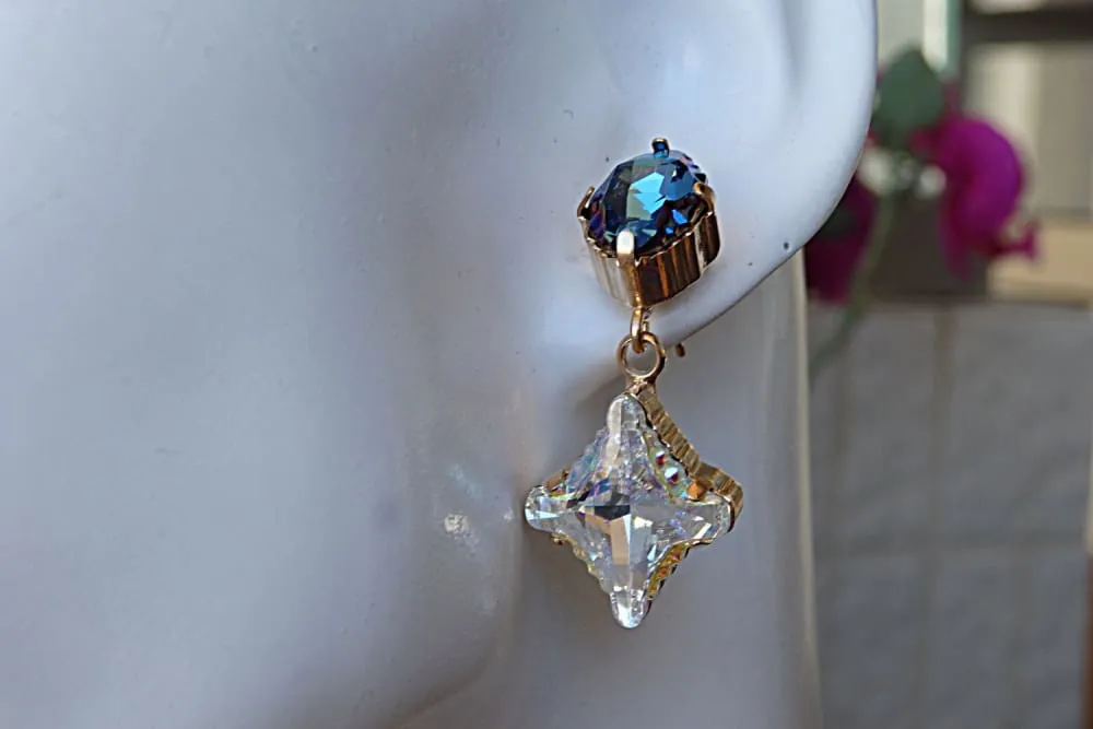 Blue navy white chandelier earring