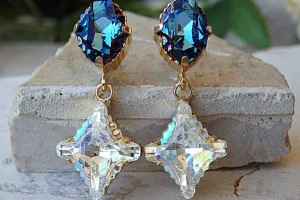 Blue navy white chandelier earring