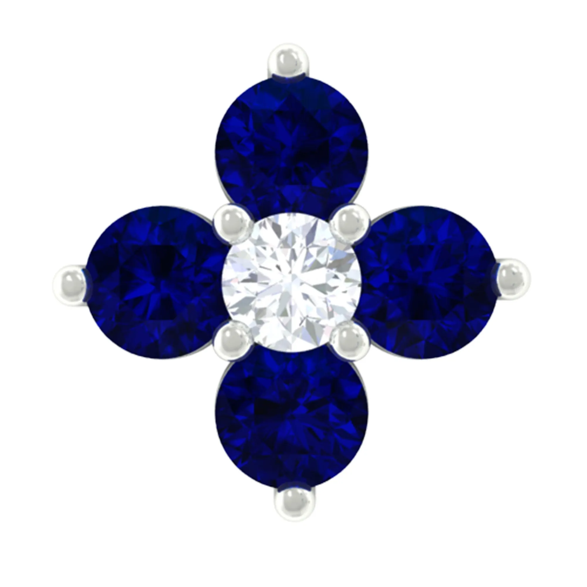 Blue Sapphire and Moissanite Flower Earring for Rook Piercing