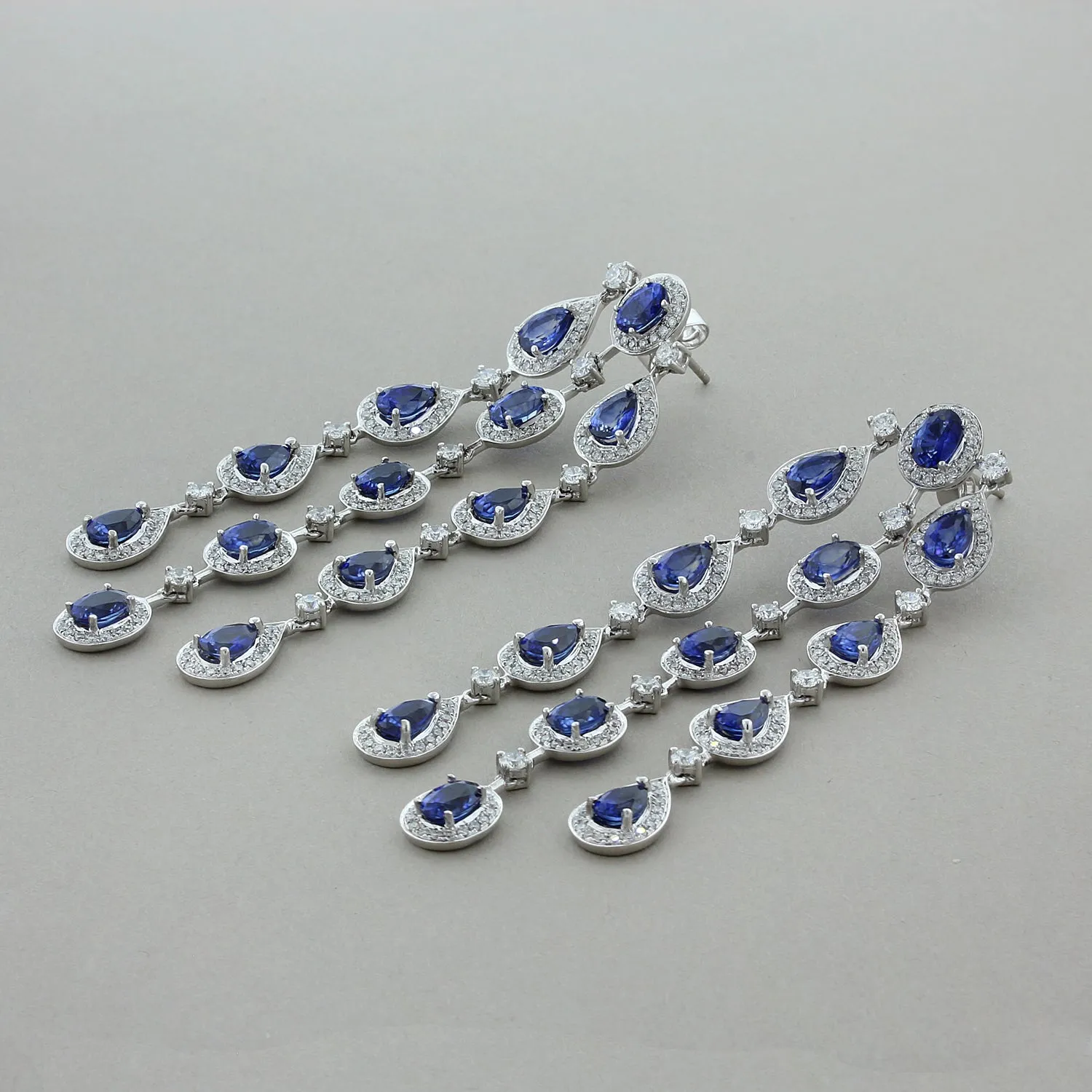 Blue Sapphire Diamond Gold Chandelier Drop Earrings