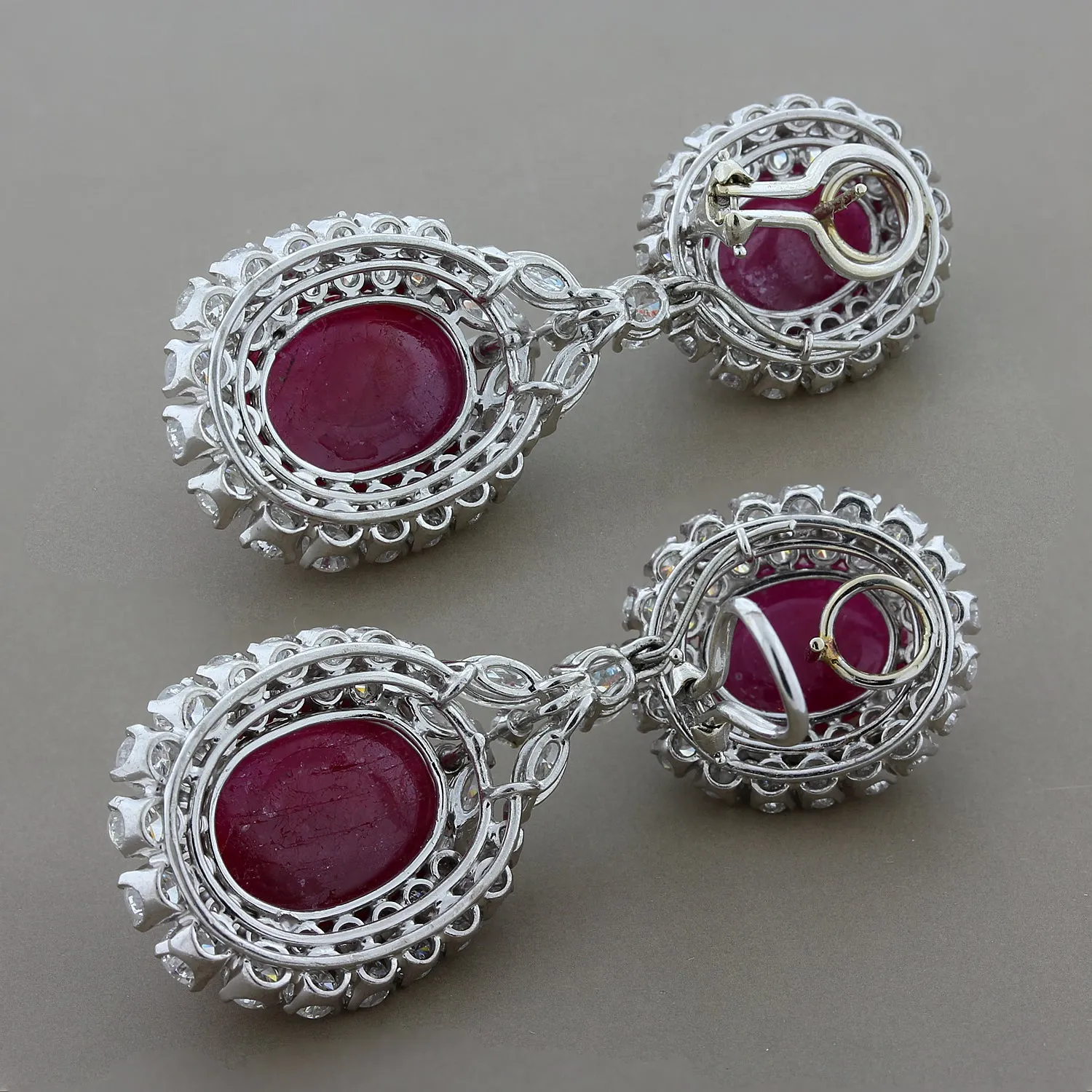 Cabochon Ruby Diamond Gold Detachable Drop Earrings